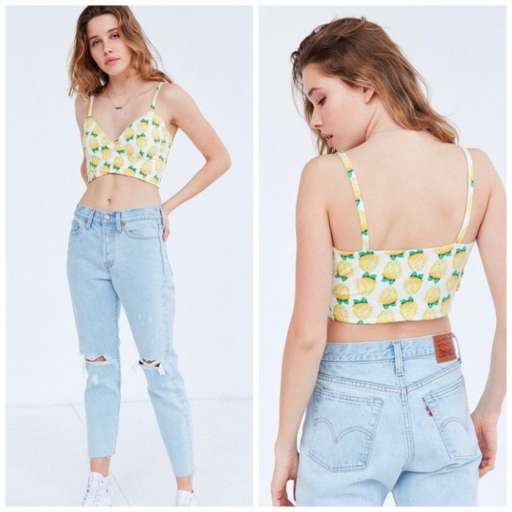 Kimchi Blue Wrap Cami Crop Top Lemon Print